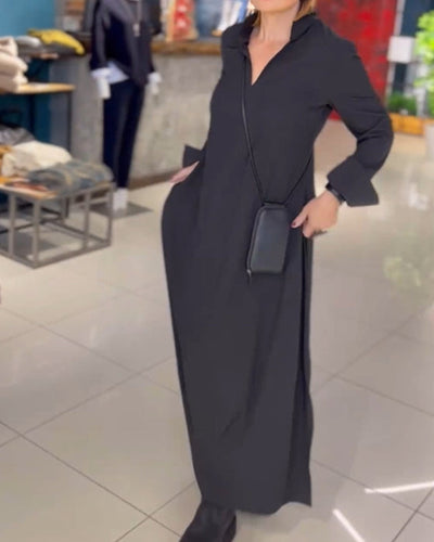 🥻Long loose dress with side slit and lapel